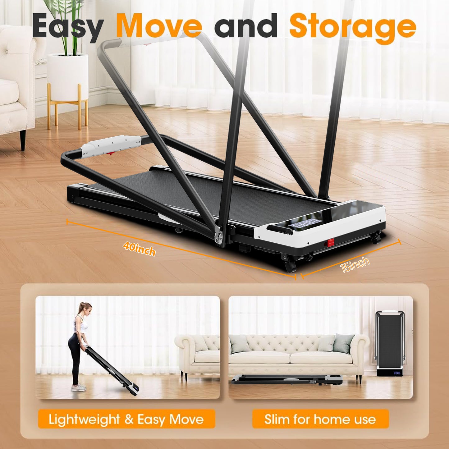 Incline Walking Pad Treadmill with Handrail