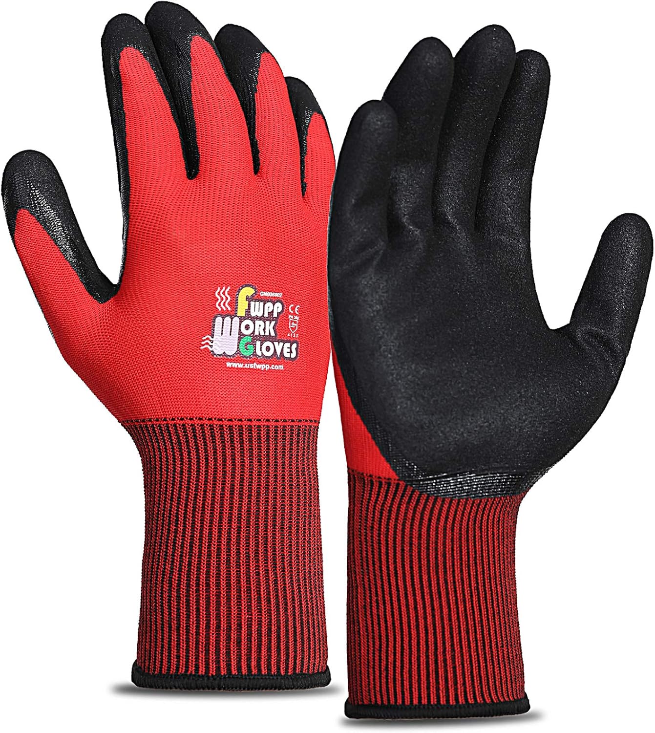 Safety Work Gloves - 15 Gauge, Nylon, Nitrile Coating, Oil Resistant - Futu With . . .