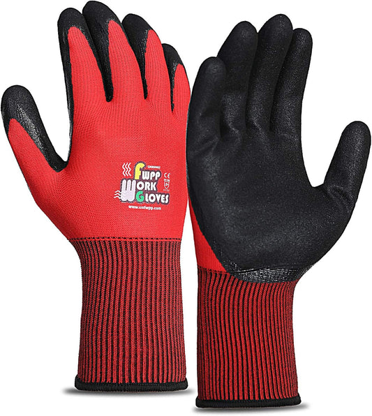 Safety Work Gloves - 15 Gauge, Nylon, Nitrile Coating, Oil Resistant - Futu With . . .