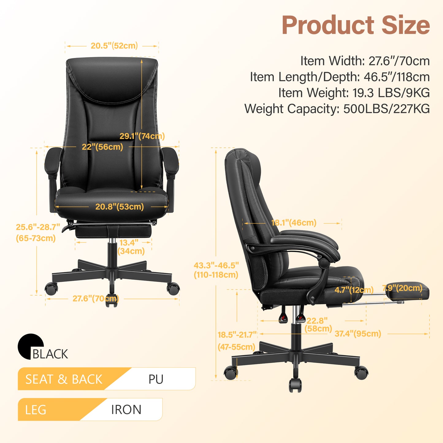 Ergonomic Leather Office Chair with Footrest