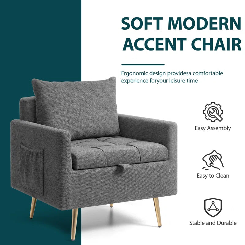 Linen Classic Armchair with Hidden Storage