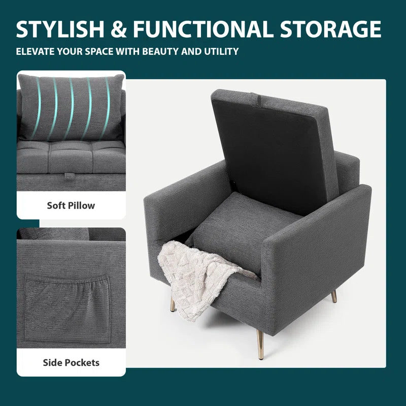 Linen Classic Armchair with Hidden Storage