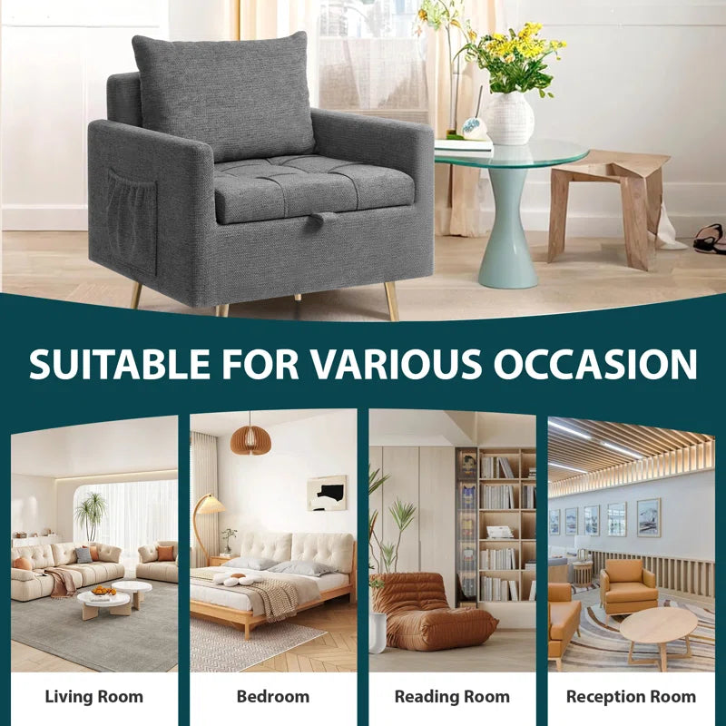 Linen Classic Armchair with Hidden Storage