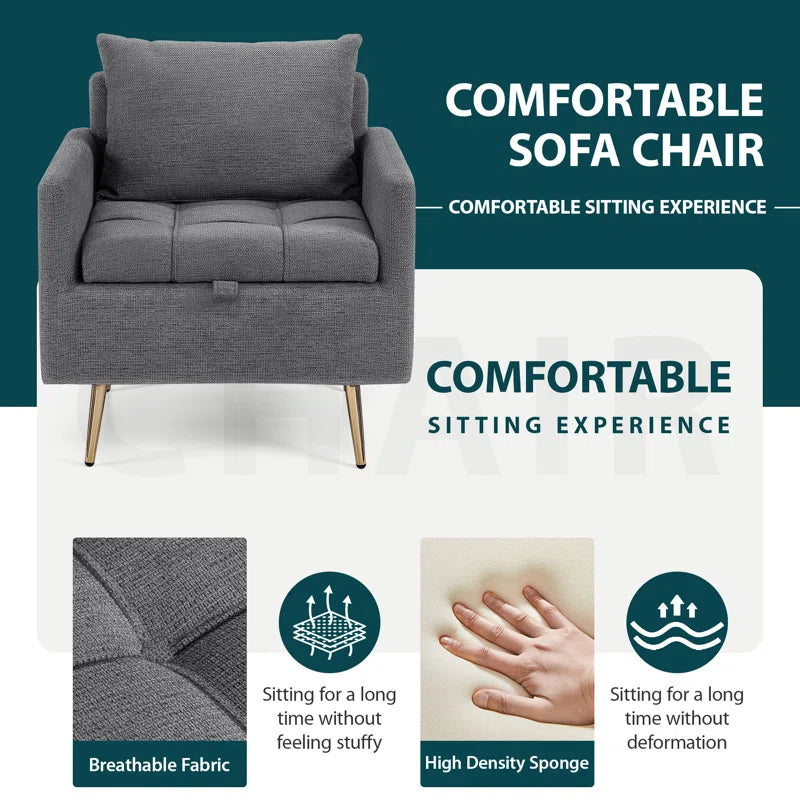 Linen Classic Armchair with Hidden Storage