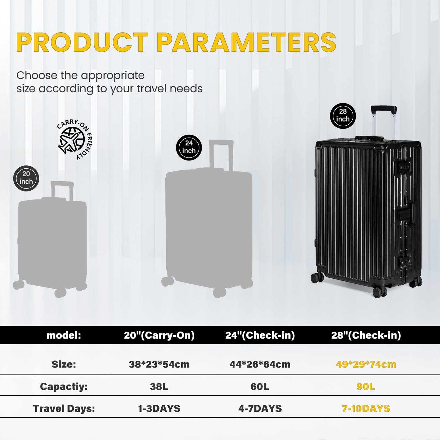 Lightweight ABS Suitcase with TSA Lock & Spinner Wheels