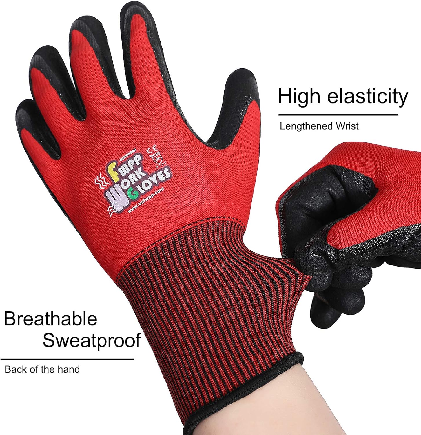 Safety Work Gloves - 15 Gauge, Nylon, Nitrile Coating, Oil Resistant - Futu With . . .