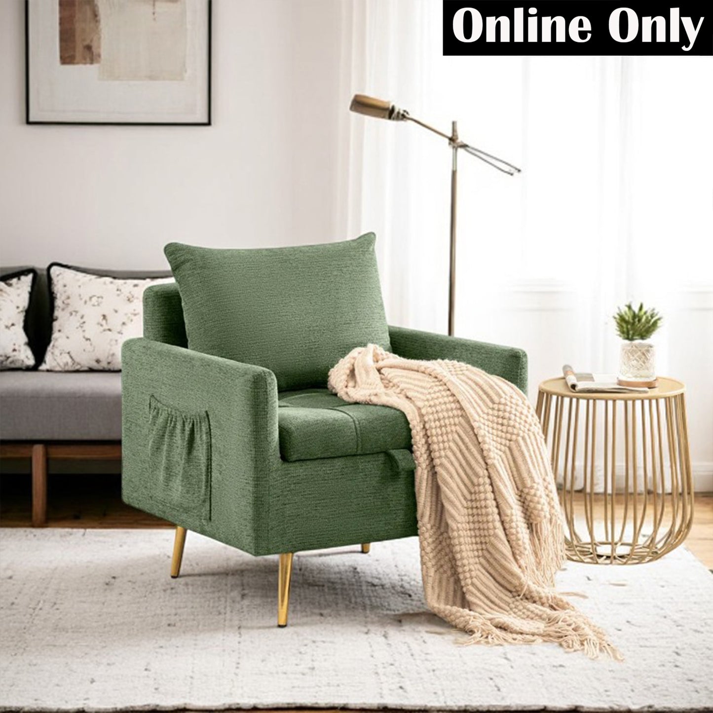 Linen Classic Armchair with Hidden Storage