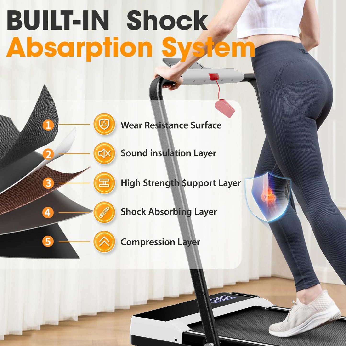 Incline Walking Pad Treadmill with Handrail