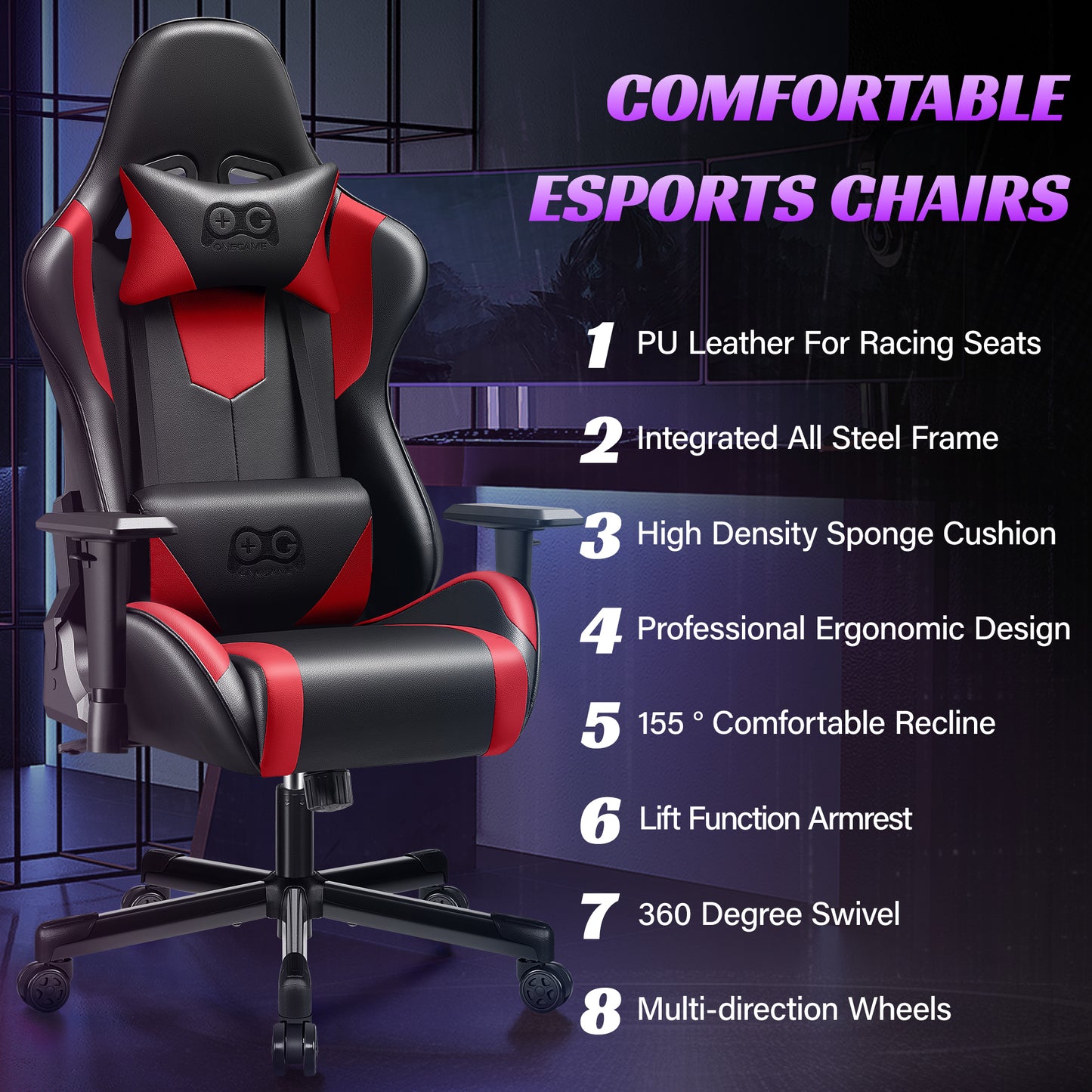 Ergonomic Gaming Chair PU Leather Recliner