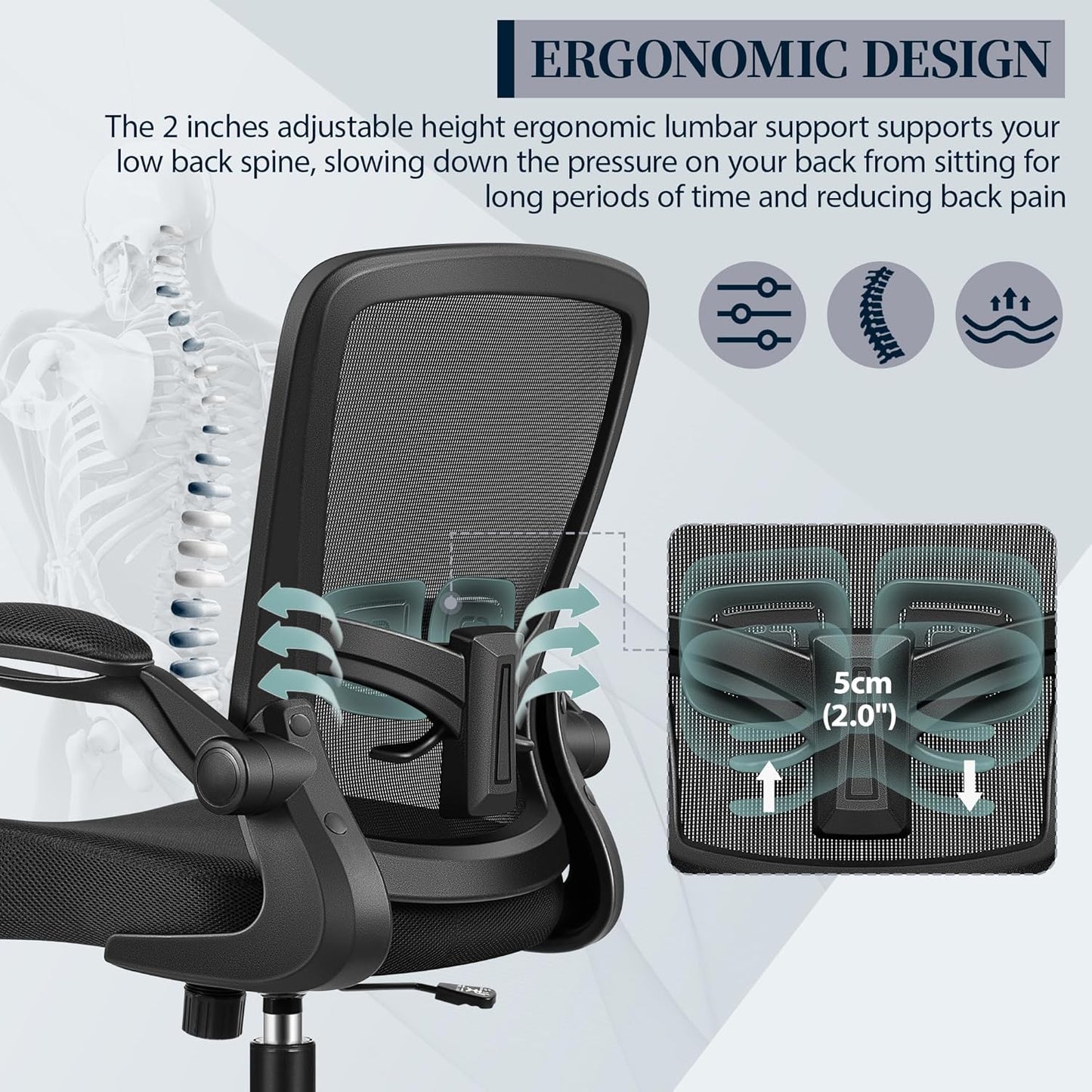 Ergonomic Mesh Office Chair with Flip Up Arms