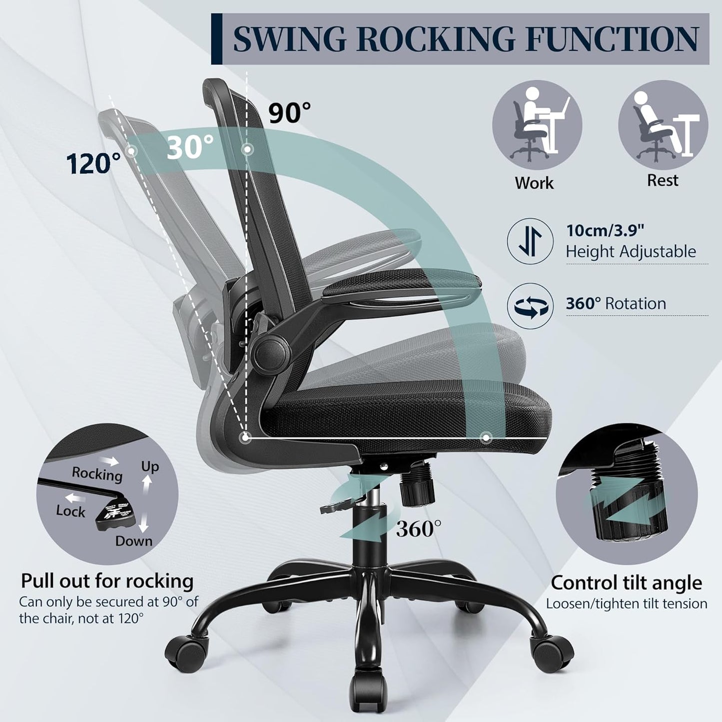 Ergonomic Mesh Office Chair with Flip Up Arms