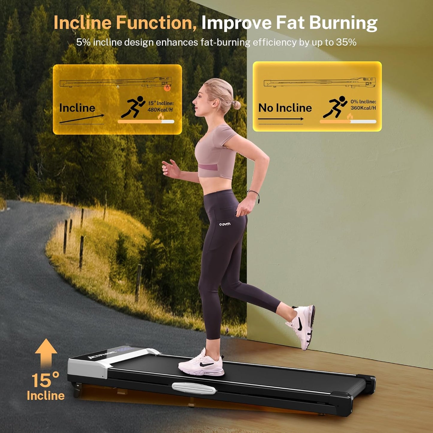 Incline Walking Pad Treadmill with Remote Control