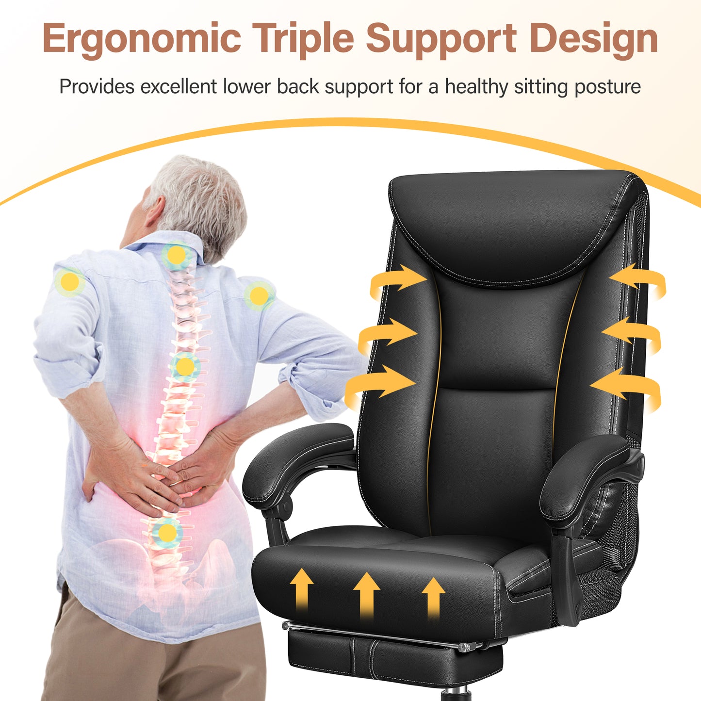 Ergonomic Leather Office Chair with Footrest