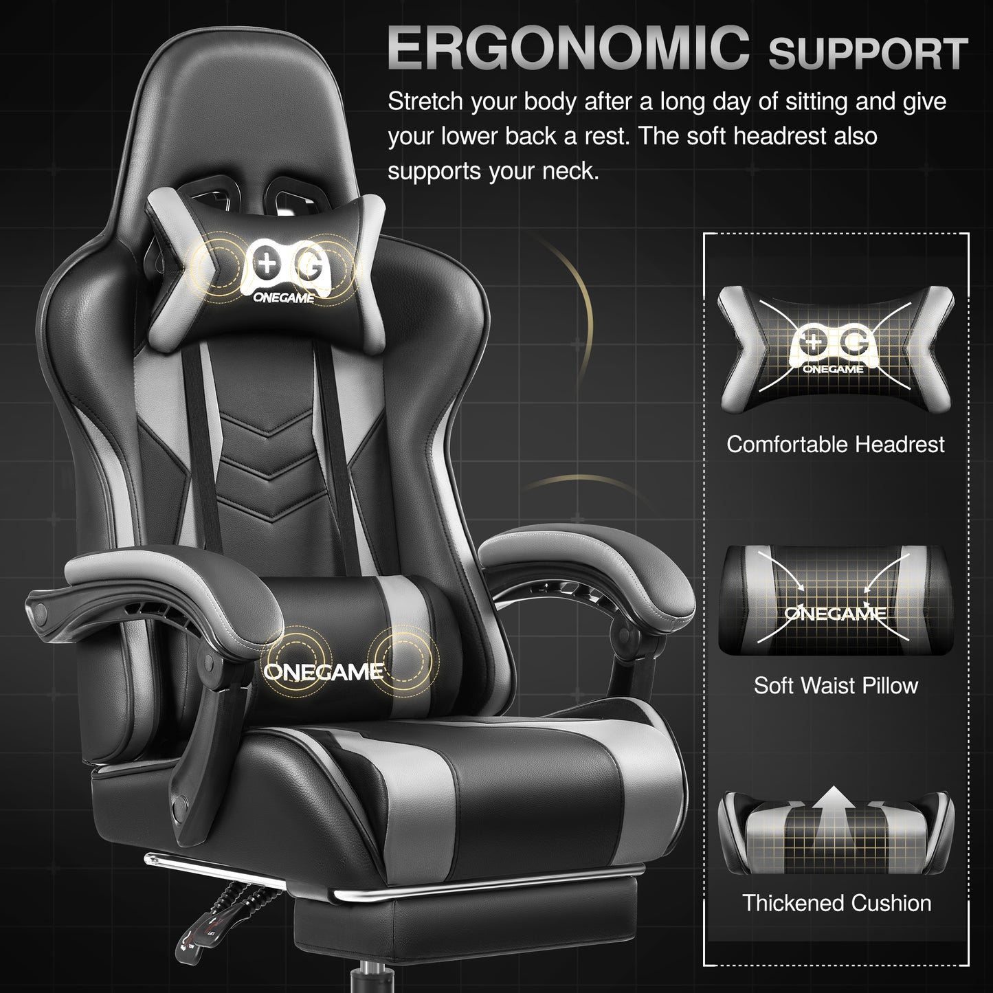 Ergonomic Gaming Chair with Footrest Recliner