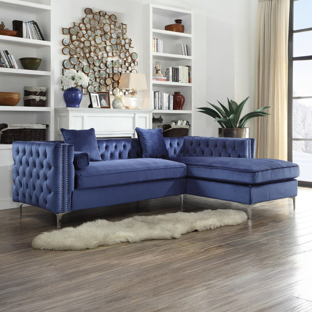 Da Vinci Velvet Right Facing Sectional Sofa - Futu With . . .