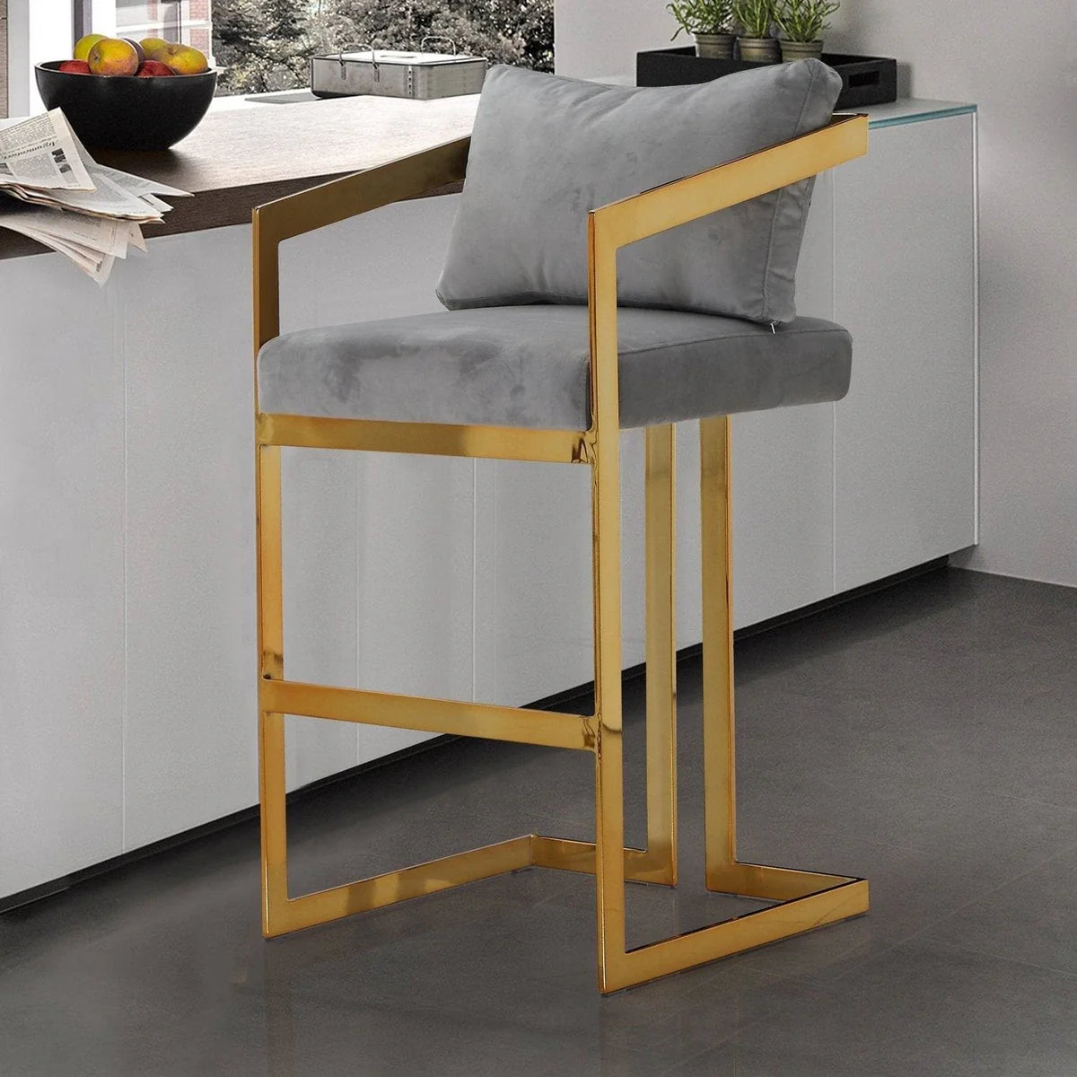Lola Velvet Counter Stool Chair - Futu With . . .