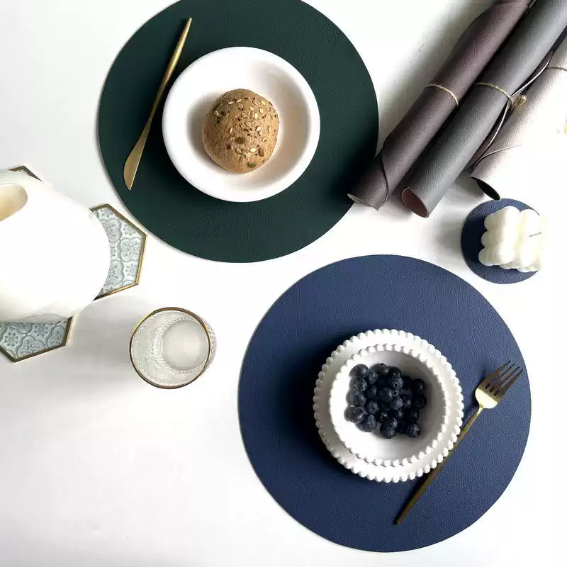 Dual-Color Leather Placemat and Coaster Set - Futu With . . .