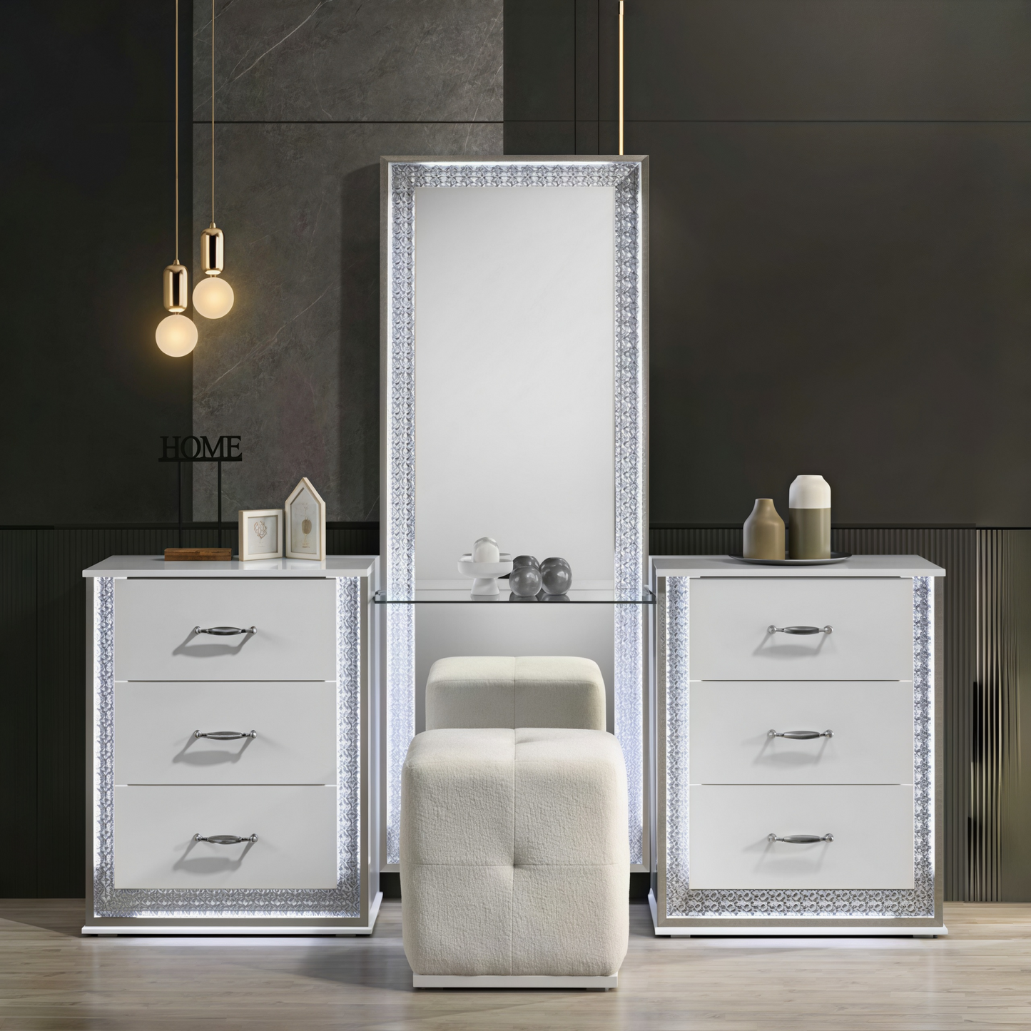 Hazaline White Vanity Set