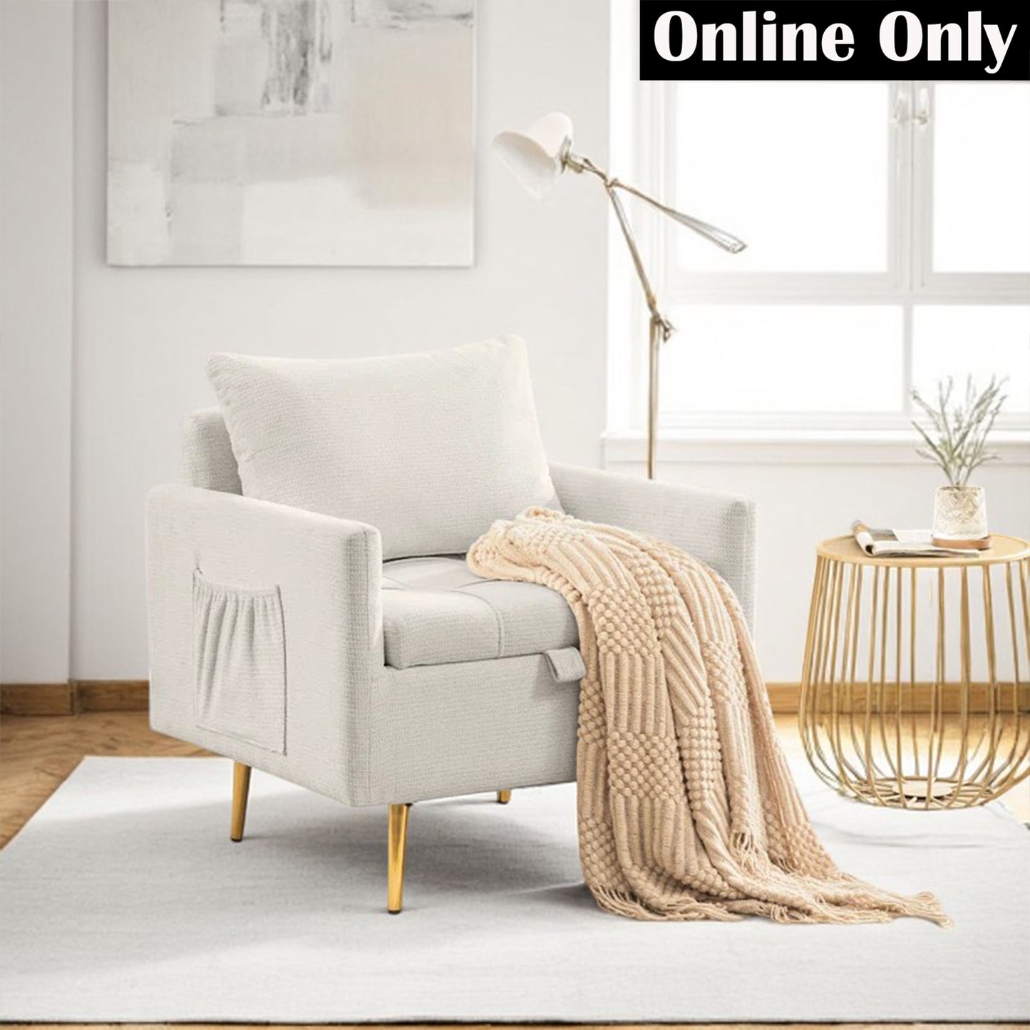 Linen Classic Armchair with Hidden Storage