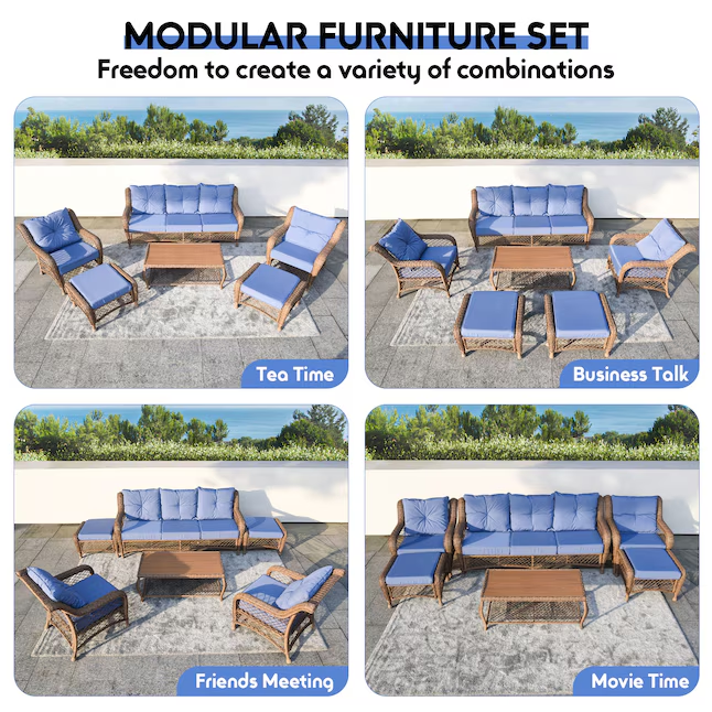 6 -Piece Wicker Patio Sofa Set with Coffee Table