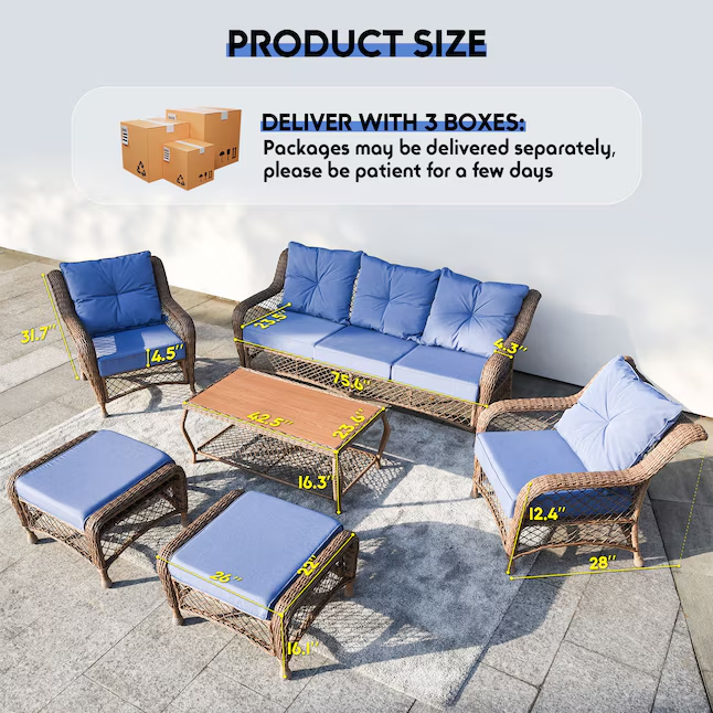 6 -Piece Wicker Patio Sofa Set with Coffee Table