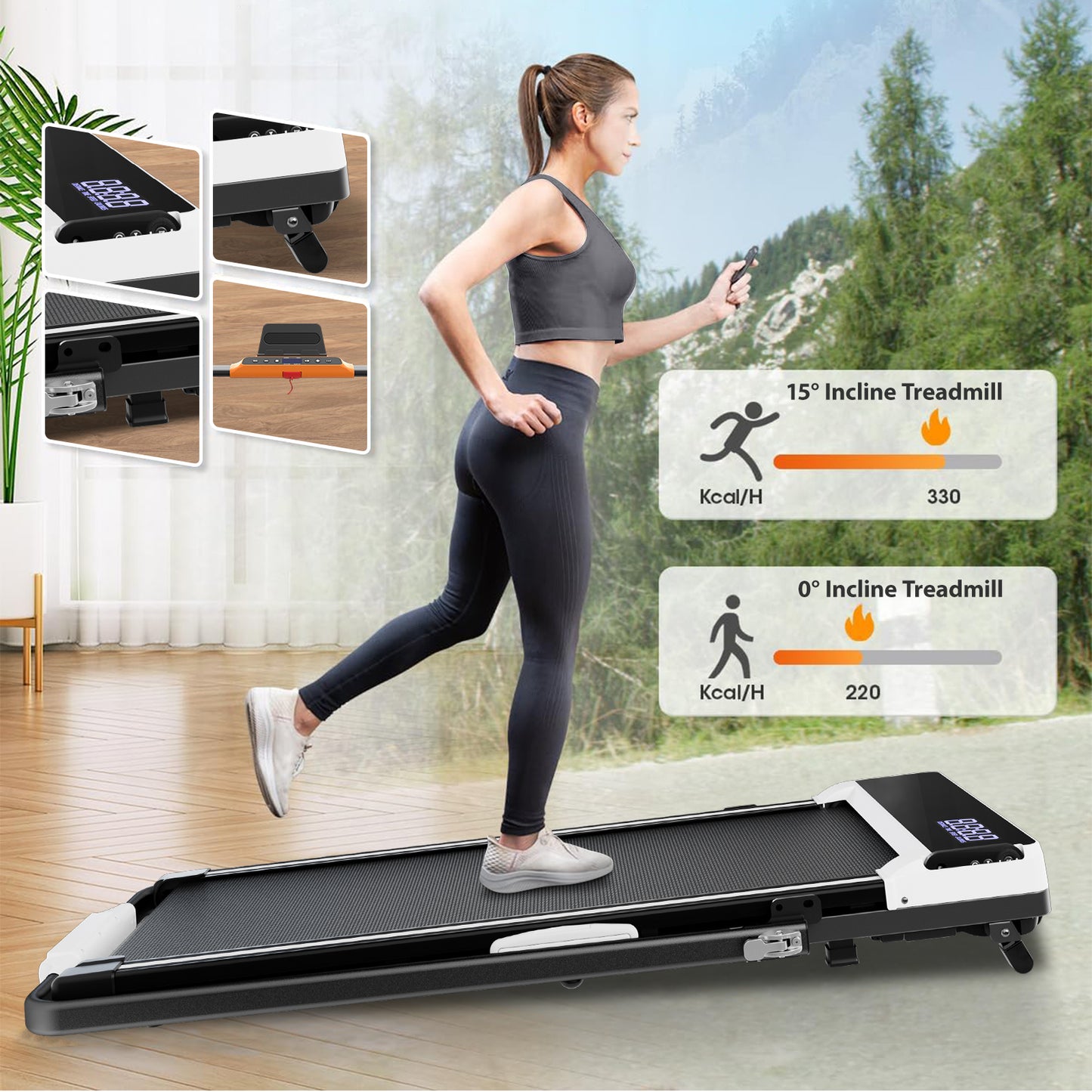 Incline Walking Pad Treadmill with Handrail