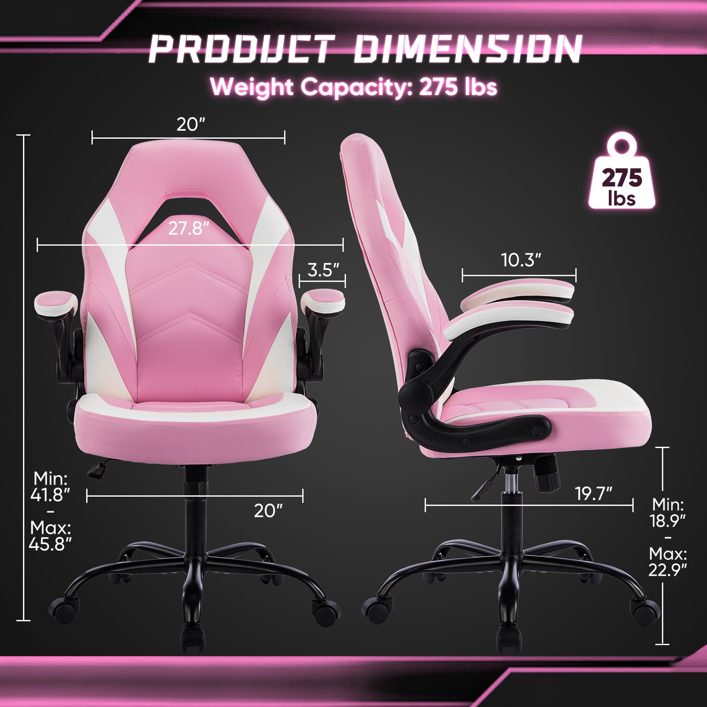Ergonomic gaming desk chair with breathable PU leather, flip-up arms, and adjustable height. Features a thick cushion, hollow back, and rocking motion for long gaming or work sessions. Ideal for home office, gaming setups, or entertainment rooms.