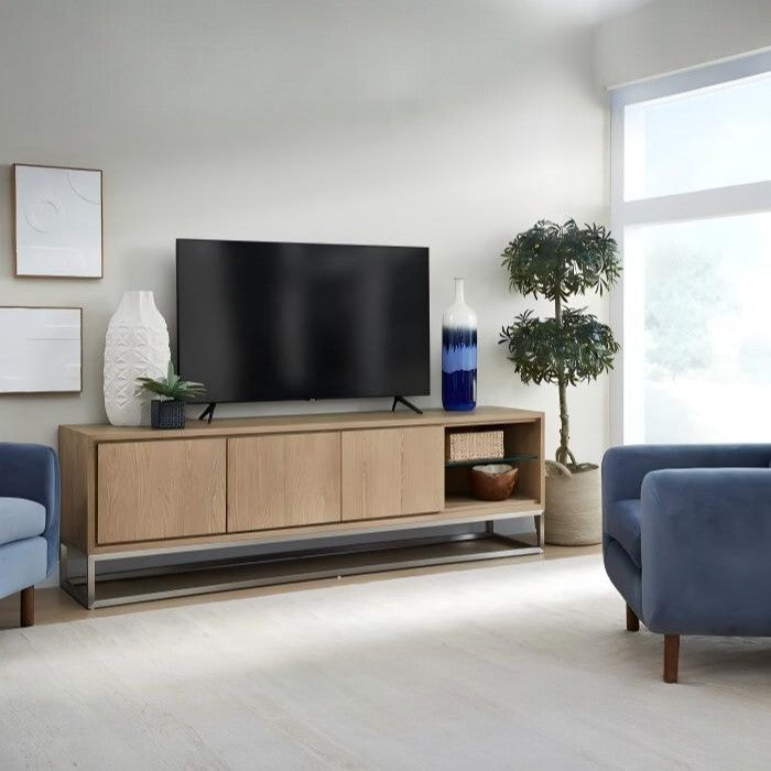 Ondine TV Console in Brushed Stainless Steel and Bisque