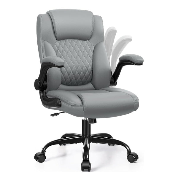 PU Leather Office Chair, Ergonomic Back Support & 360°Swivel - Gray
