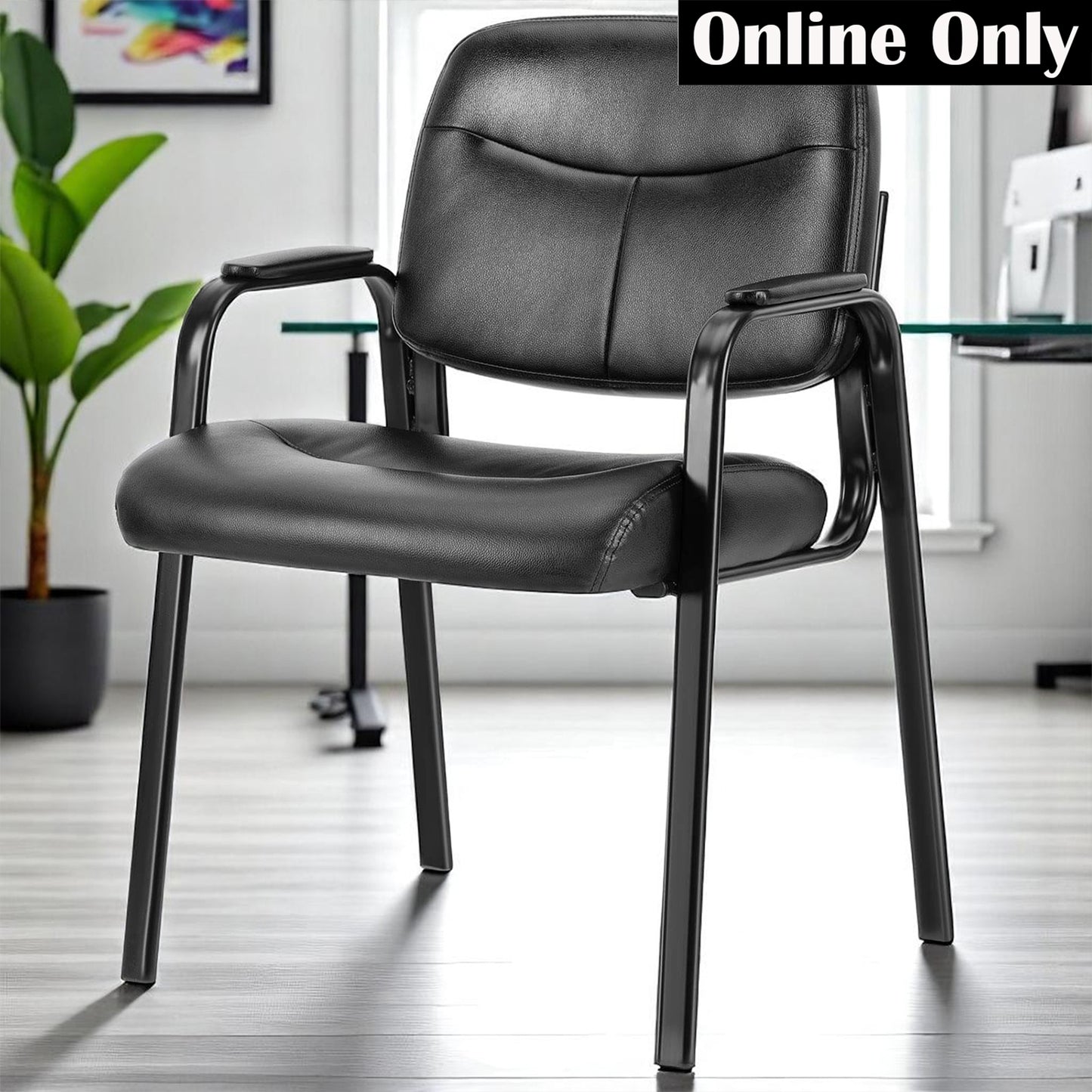 Black Leather Reception Chair with Arms