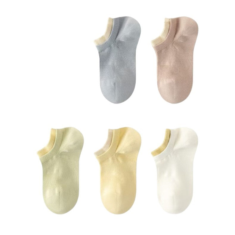 Women's Cotton Color-Block Low-Cut Socks - 4 Pairs (Random Colors)