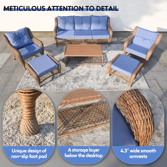 6 -Piece Wicker Patio Sofa Set with Coffee Table
