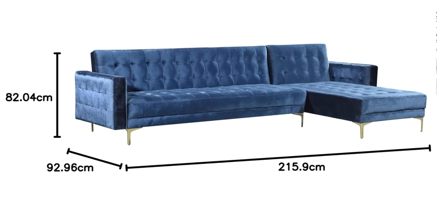 Amanadal Velvet Right Sectional and Chaise Navy