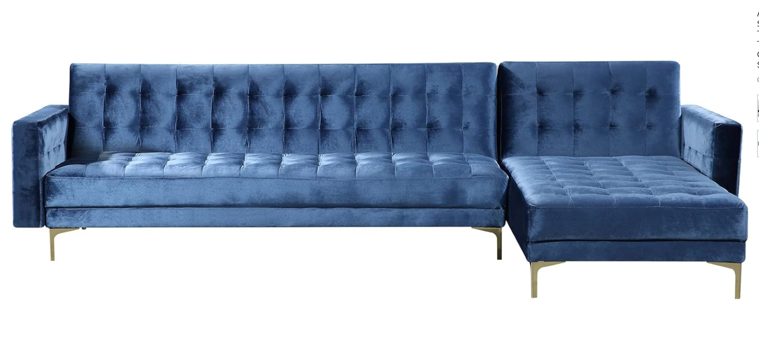 Amanadal Velvet Right Sectional and Chaise Navy