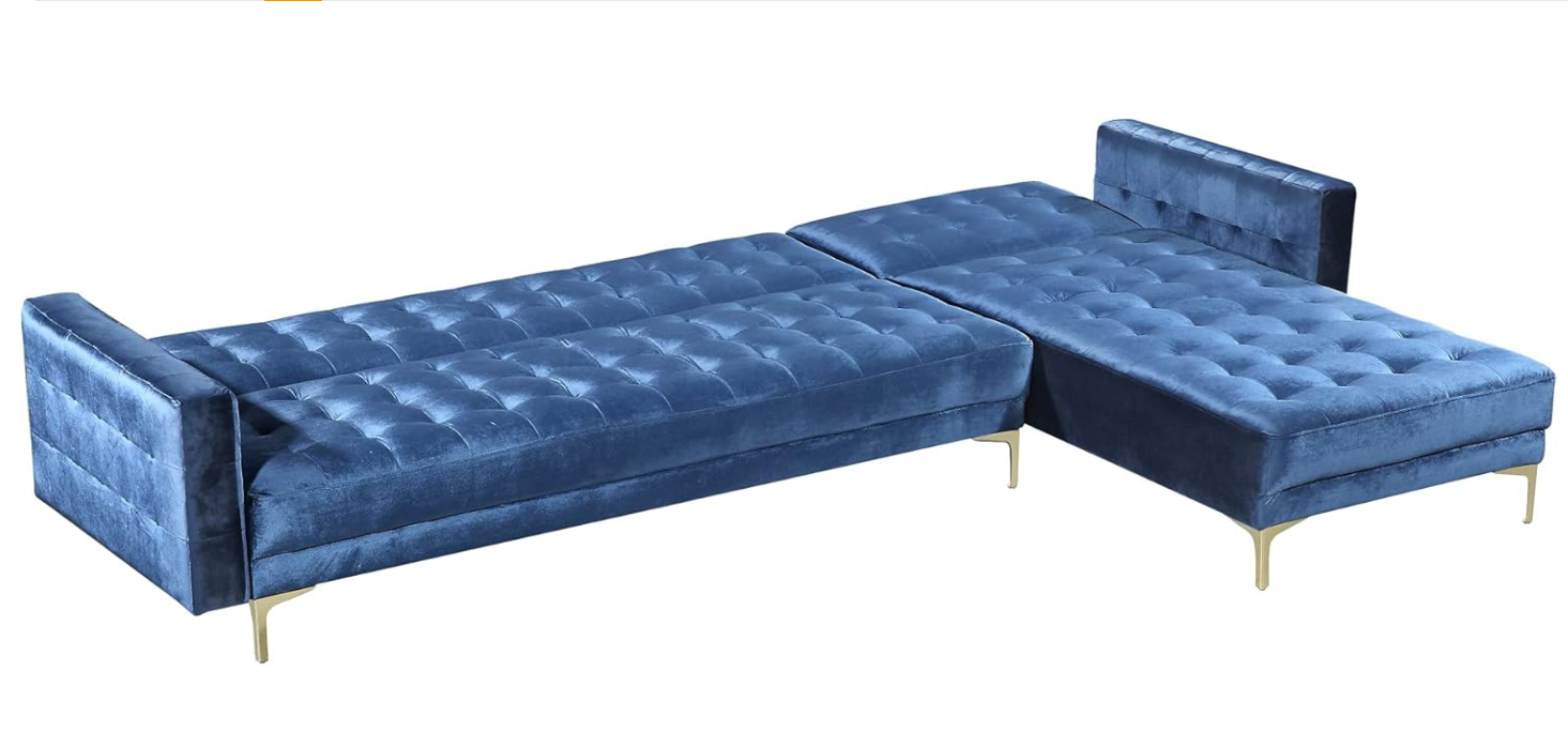 Amanadal Velvet Right Sectional and Chaise Navy