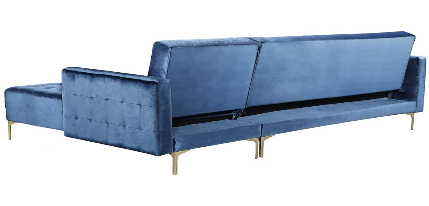 Amanadal Velvet Right Sectional and Chaise Navy