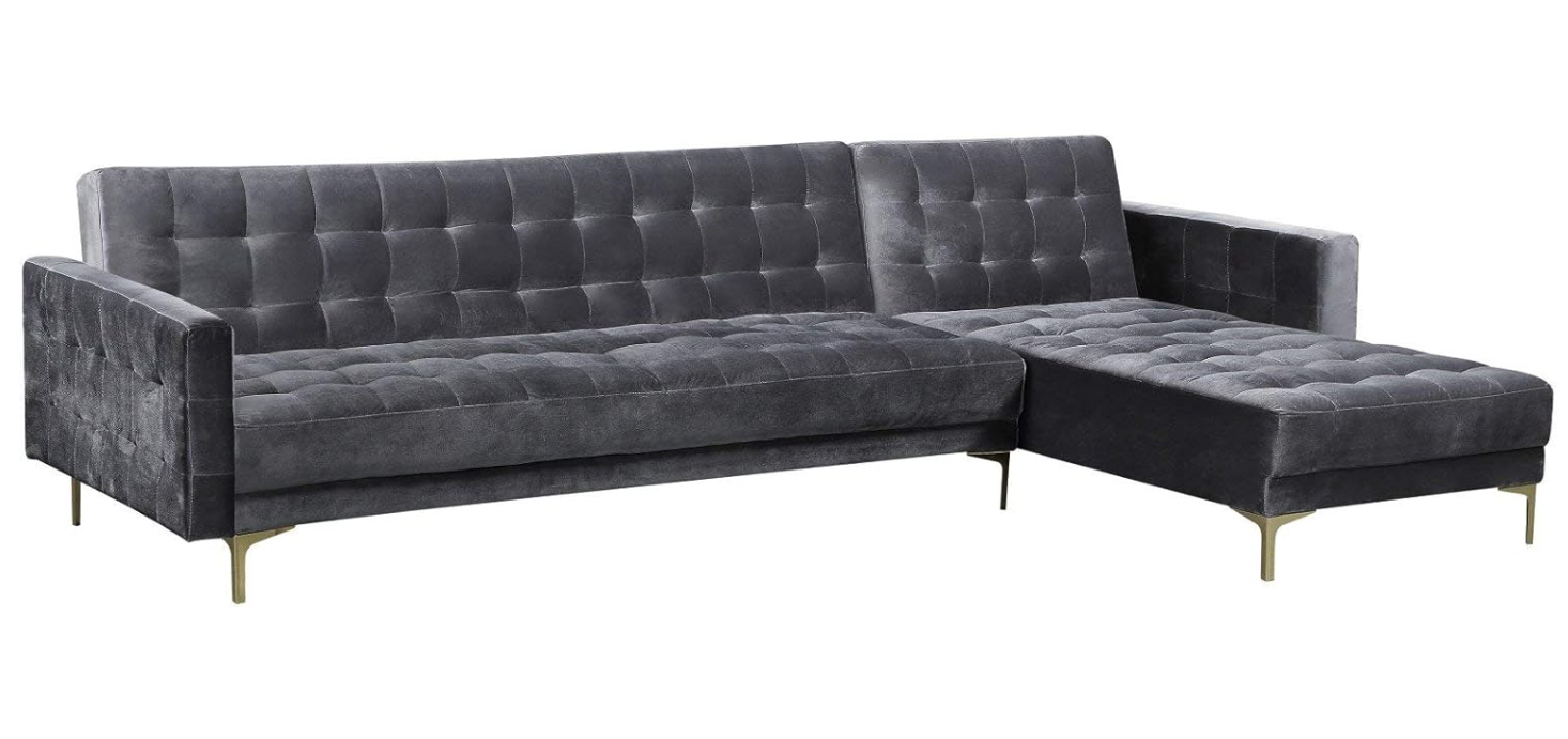  Amanadal Velvet Right Sectional and Chaise,Grey