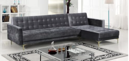  Amanadal Velvet Right Sectional and Chaise,Grey