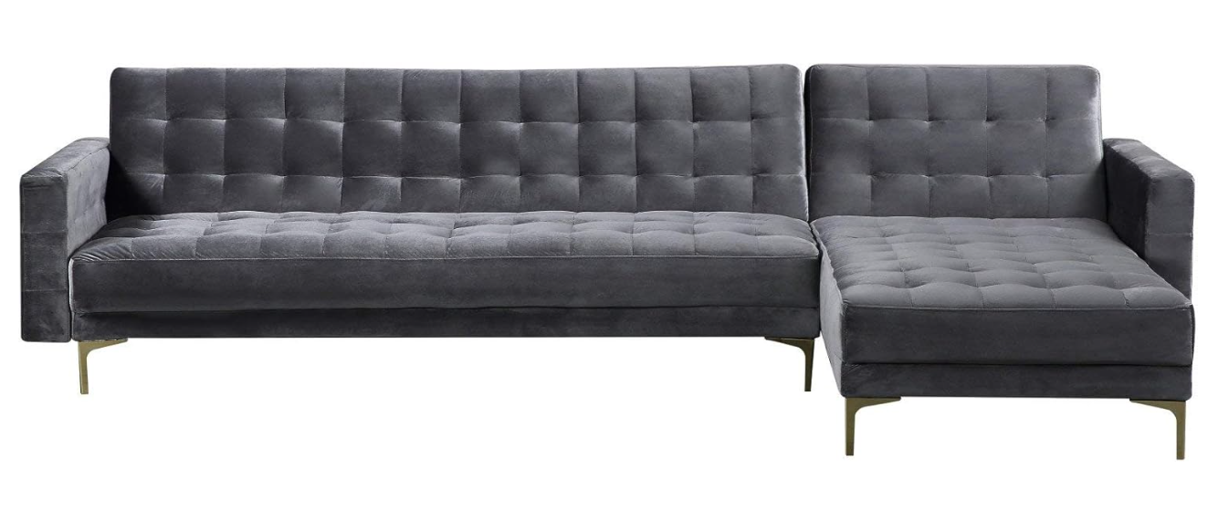  Amanadal Velvet Right Sectional and Chaise,Grey