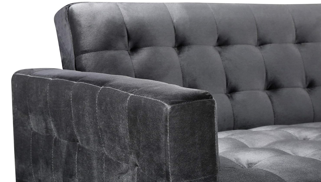  Amanadal Velvet Right Sectional and Chaise,Grey