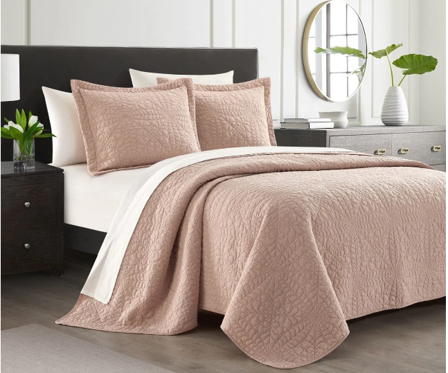 BLUSH 3 Piece Cotton Quilt Set QUEEN SIZE