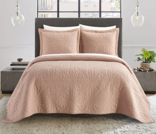 BLUSH 3 Piece Cotton Quilt Set QUEEN SIZE