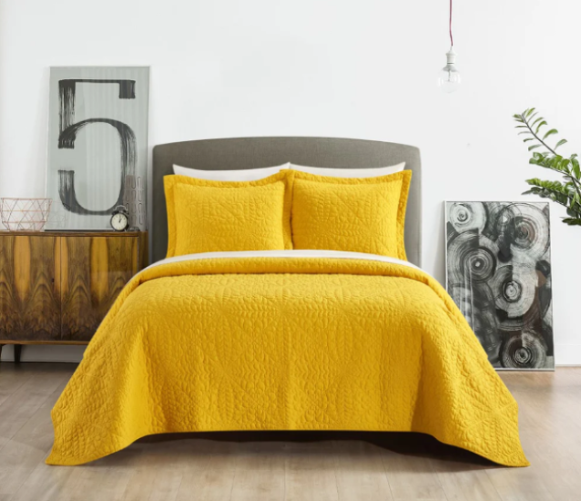 YELLOW 3 Piece Cotton Quilt Set QUEEN SIZE