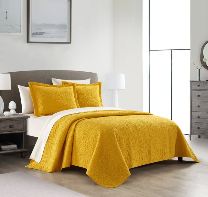 YELLOW 3 Piece Cotton Quilt Set QUEEN SIZE