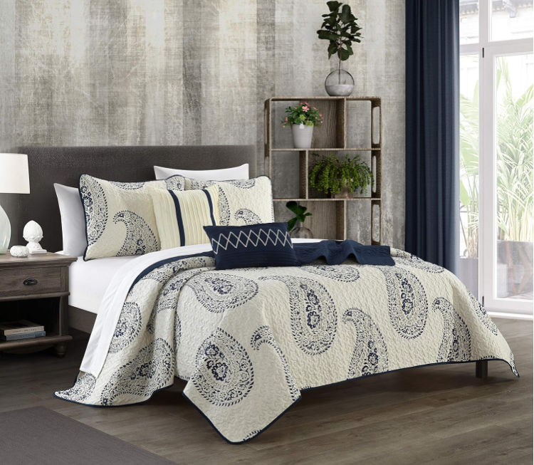 Safira  Twin 4 Piece Quilt Set Navy