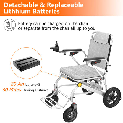 Lightweight Foldable Power Wheelchair with 2 Batteries