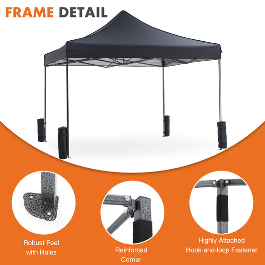 Weather-resistant 10x10 pop up canopy tent made from UV-blocking, waterproof polyester. Features 3 adjustable heights, strong steel frame, tool-free setup, and a portable carry bag. Perfect for outdoor events, patio, beach, camping, or commercial use.