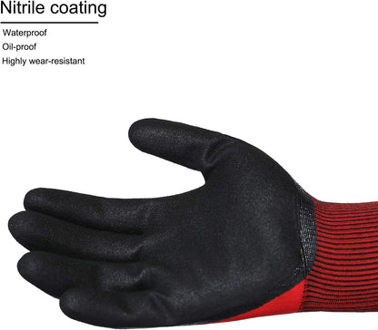 Safety Work Gloves - 15 Gauge, Nylon, Nitrile Coating, Oil Resistant - Futu With . . .