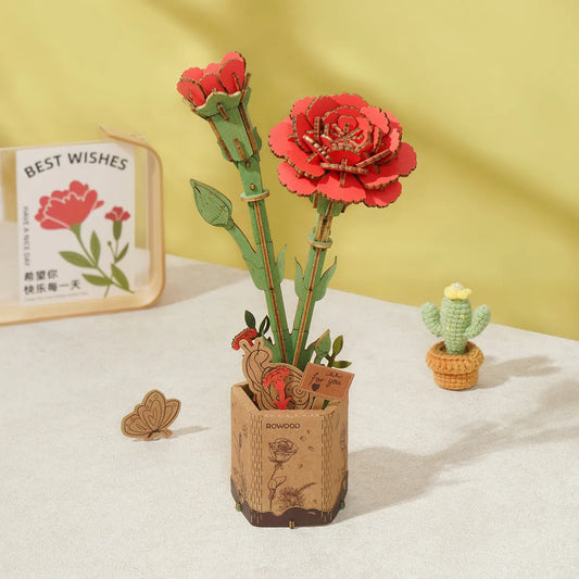 Red Carnation (TW052) -Wooden Bloom Craft