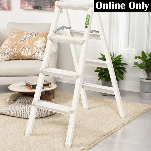 Folding 4 Step Ladder with Handgrip and Anti-Slip Pedals
